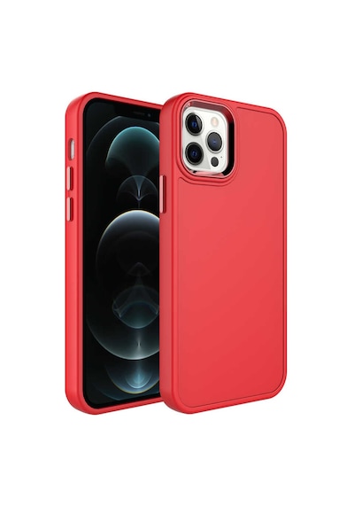 Apple Uyumlu iPhone 12 Pro Max Kılıf Kamera Çerçeveli Arka Kısmı Temizlenebilir Kapak Kırmızı