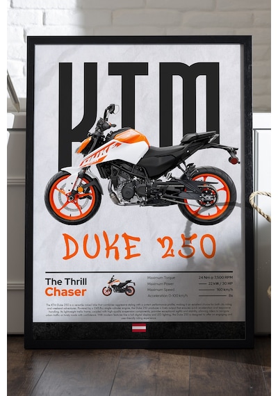 Ktm Duke 250 Siyah Ahşap Çerçeveli Poster, Dekoratif Motosiklet Duvar Tablosu