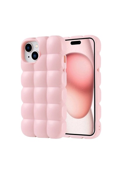 Apple Uyumlu iPhone 15 Kılıf Parlak Esnek Silikon Redclick Dom Dom Kapak - Pembe