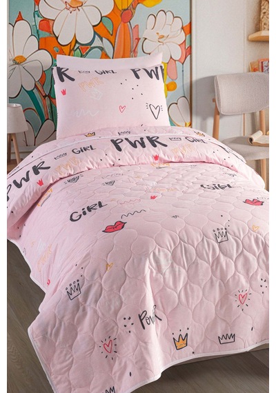 Eponj Home Yatak Örtüsü Seti Tek Kişilik Pamuklu 2 Parça Power Desen Pembe / Yumuşak Dokulu Pembe