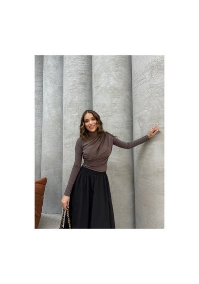 Unika Boutique Büzgülü Bluz kahverengi