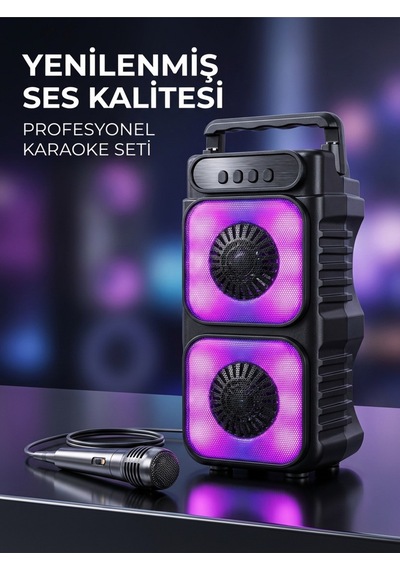 Premium Portatif Ses Ve Mikrofon Sistemi Renkli Led Işıklar, Kablosuz Özgürlük