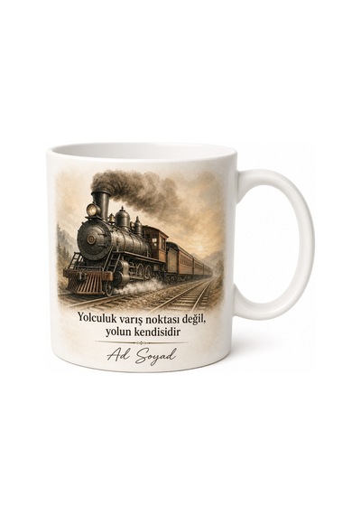 Tren Yolculuğu Seven İçin Kişiye Özel Nostaljik Baskılı Kupa Bardak Hediye Beyaz / Çok Renkli