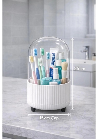 Galeriyo Şeffaf Kapaklı 360 Banyo Düzenleyici Organizer Beyaz Beyaz