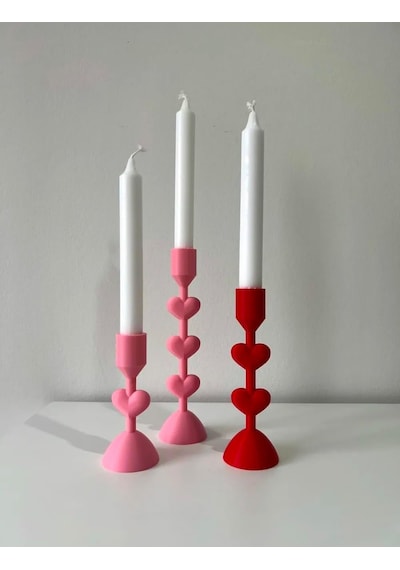 Kalpli Dekoratif Şamdan Seti Pembe Ve Kırmızı Modern Mumluk, Romantik Masa Dekoru Çok Renkli