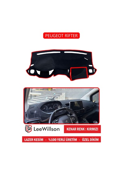 Peugeot Rifter - Partner 2018+ Uyumlu Torpido Örtüsü Güneş Koruyucu Özel Dikim Kenar Renk Kırmızı