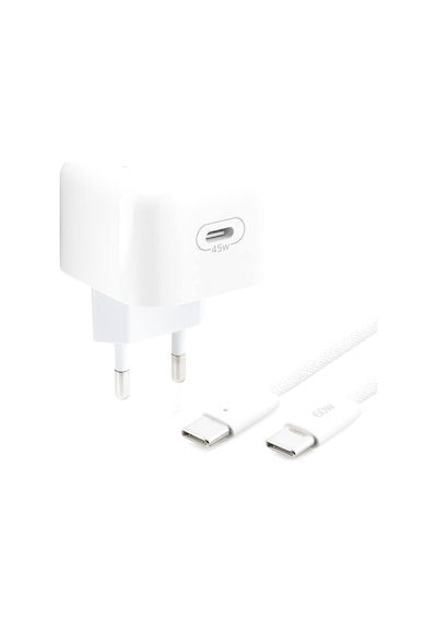 Type-c Hızlı Şarj Seti 45w Type-c Adaptörlü 1 M Örgülü Kablolu Beyaz Nd1014 Evimdeyokyok