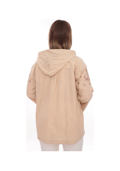 Lady Majestic Büyük Beden %100 Cotton Kapüşonlu Hırka Rahat Ve Şık Tasarım - 44462 Bej