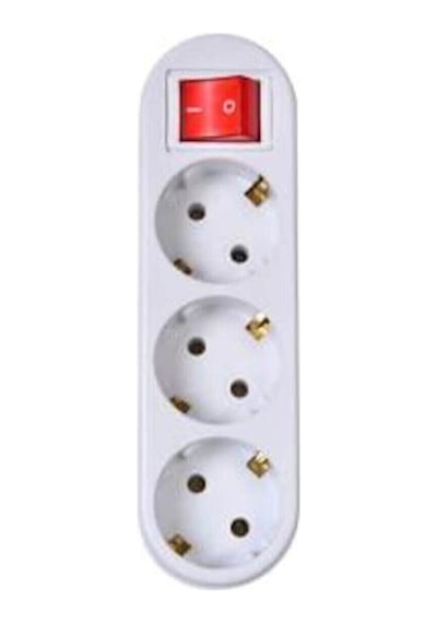 Smart Socket SS3AKAGLB 3'lü Akım Korumalı & Anahtarlı Fiş Priz Golyad Beyaz