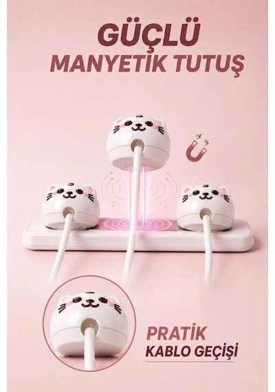 Özel Seri Kedi Figürlü Manyetik Kablo Düzenleyici Ch01 Beyaz Çalışma Masası Masa Üstü Masaüstü Gereç