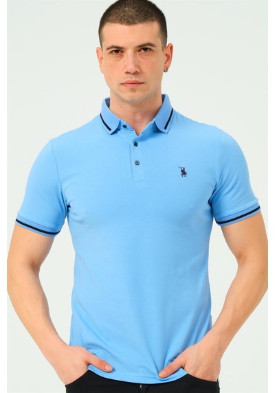 T8586 Dewberry Erkek Polo Yaka T-shırt-düz Açık Mavi