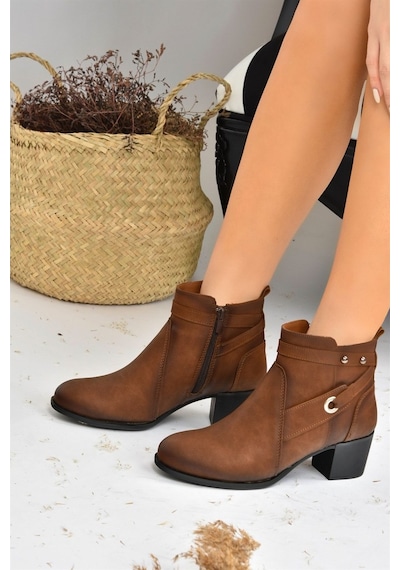 Fox Shoes Taba Kalın Topuklu Kadın Bot L674155009