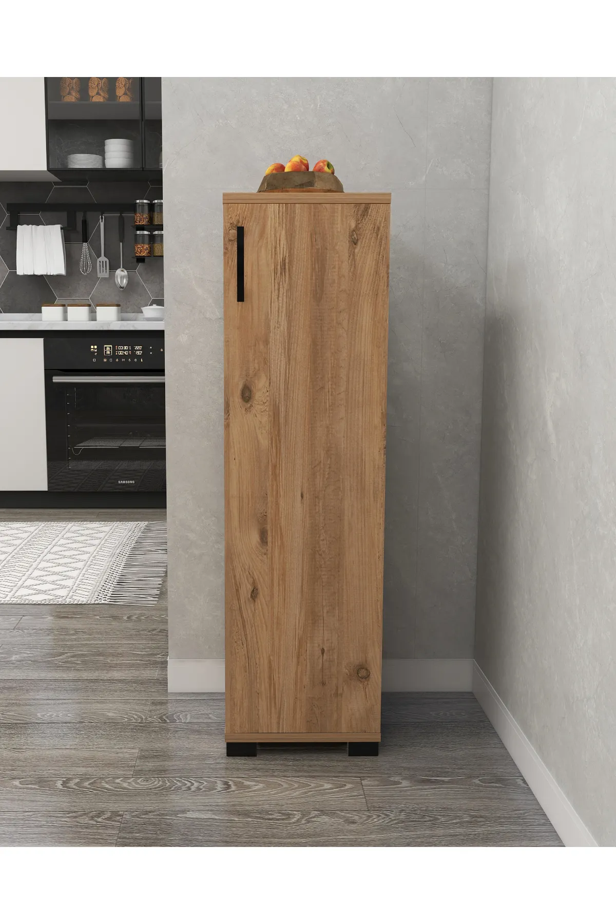 Irmak Dünyası Çok Amaçlı Tek Kapaklı Mini Dolap Erzak Dolabı Banyo Dolabı Ceviz