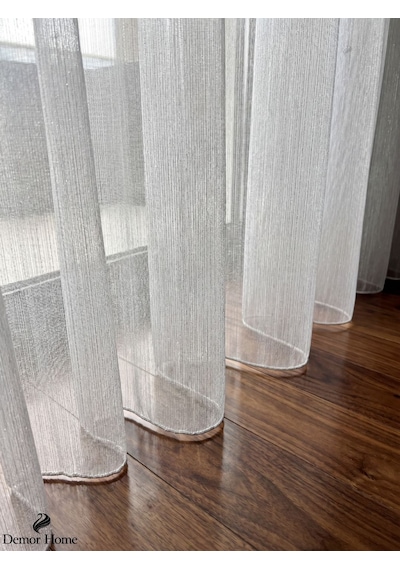 Br Demor Home Modern Simli Bambu Tül Perde 1e 3 Sık Pile Kullanıma Hazır Ütü İstemez Beyaz
