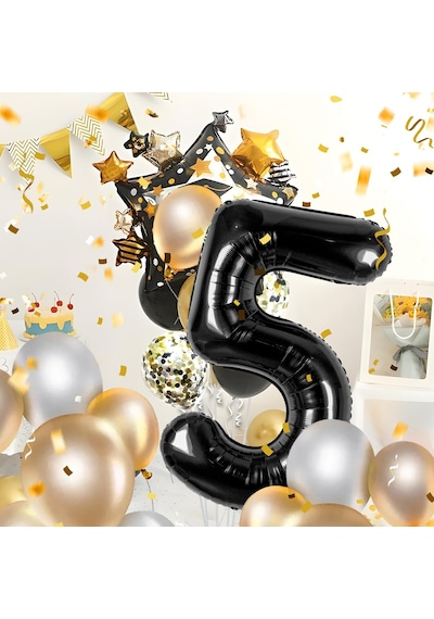 5 Yaş Siyah Folyo Balon 34 Inc 76 Cm Tüm Yaşlar