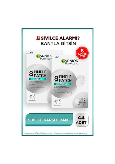 2'li Garnier 8 Saat Görünmez Cilt Kusurları Görünümü Karşıtı Bant Pimple Patch 22 Adet pktpimplepatchciltbant-10639