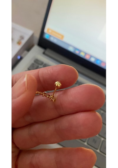 7 Çiçek Taşlı Gold Tragus Helix Pearsing Kıkırdak Küpe Çelik Renkli