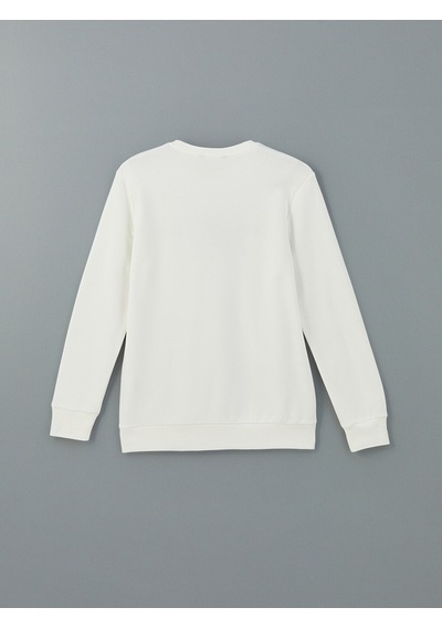 Lcwaıkıkı Classic Beyaz Bisiklet Yaka Baskılı Erkek Kalın Sweatshirt