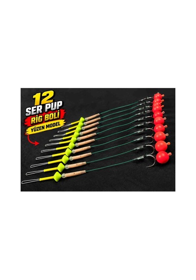 12 Adet Kırmızı Pup Yüzen Model Sazan Olta Takımı Büyük Sazan Iğneli Hazır Rig Ve Boli Seti