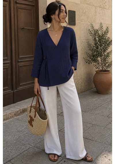 Bbbutikbasic Bağlamalı Müslin Kimono Ceket My3535 Lacivert