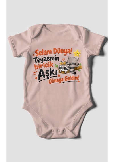 Morivokids Teyzeye Özel Kısa Kollu Bebek Body %100 Pamuk Zbn189-kk Pastel Pembe