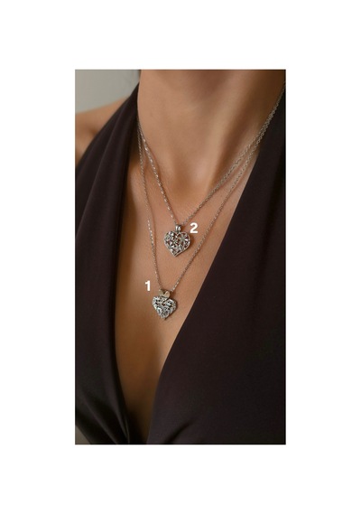 2 Numaralı Silver Çelik Kalpli Kolye Gümüş Gümüş