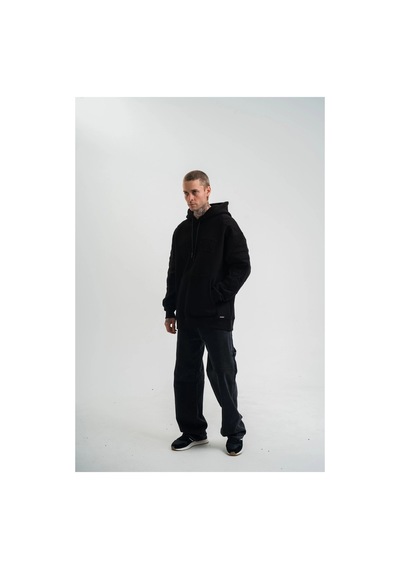 Erkek 3 İplik Pamuklu Oversize Kapüşonlu Nakışlı Hoodie Sweatshirt - Siyah