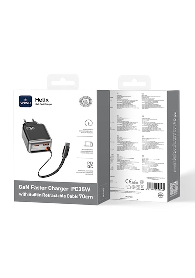 Wiwu Wi-g029 Helix Series Gan Technology Fast Charging Head Usb-a To Type-c Pd 35w Type-c Wired Charging Set 70 Cm