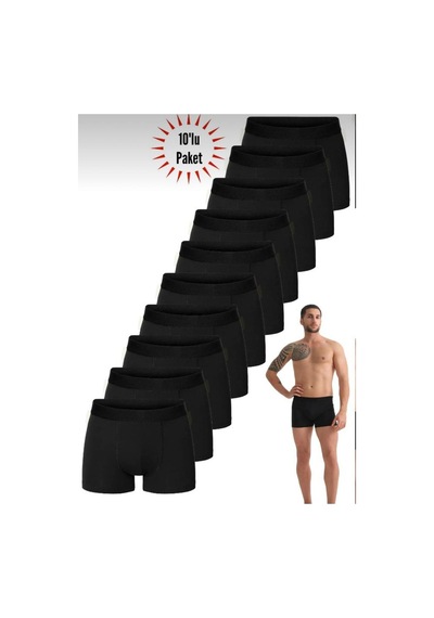 Nacar Store Erkek 10 Lu Pamuklu Likralı Esnek Kumaş Siyah Boxer