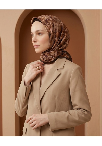 Ochre Desen 90x90cm Matte Cotton Eşarp Sütlü Kahve