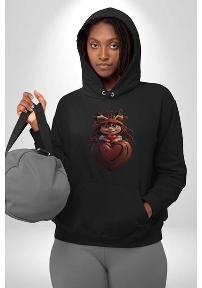 Çikolata Kız Kalbi Kadın Erkek Siyah Kapüşonlu Sweatshirt Hoodie Siyah