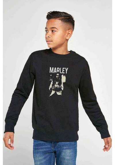 Tshirthane Marley Müzik Baskılı Unisex Çocuk Siyah Sweatshirt Siyah