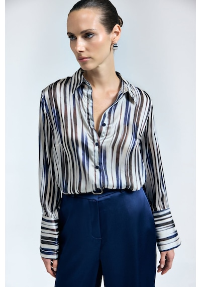 Sateen Desenli Salaş Gömlek - Lacivert-137339