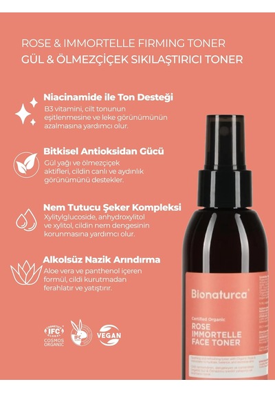 Tr Organik Sertifikalı Gül & Ölmezçiçek Sıkılaştırıcı Toner 125 M L- Bionaturca