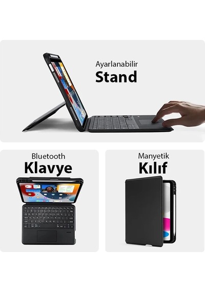 Dux Ducis İpad 10 2022 Dk Series Kablosuz Bluetooth Klavye Touchpad Kılıf- 5775 Renk: Siyah