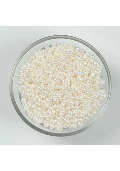 25 Gram - 8 Mm Krem Renk Inci Boncuk, Plastik Inci Boncuk, 83-86 Adet Arası