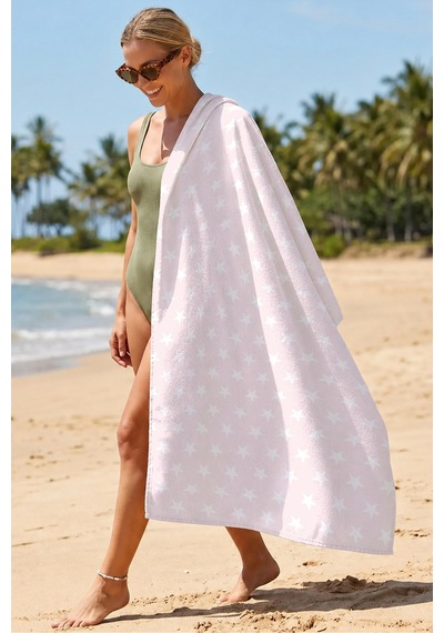 Yıldızlı Pembe Plaj Havlu Örtüsu - Pastel Modern Havuz Deniz Hızlı Kuruyan Mikrofiber Havlu Örtü Çok Renkli