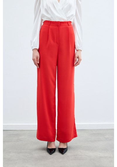 Sateen Pileli Krep Pantolon - Mercan-134596 Mercan