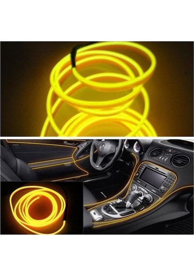 Araç İçi Torpido Şerit Ledi Renkli İp Neon Led 3 Metre Sarı
