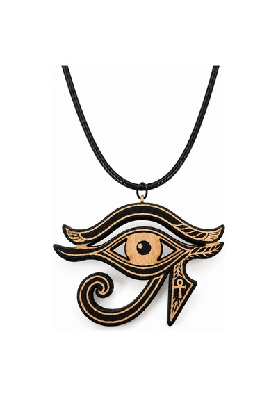 Horus Ra Vicdanın Gözü Ahşap Kolye - 50 Cm Deri İpli Unisex 01 - Siyah