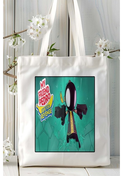 Art Hediye My Friend Pedro Mobil Oyun Baskılı Bez Çanta Omuz Çantası Çift Tafaflı Baskı Kişiye Özel 4 Çok Renkli