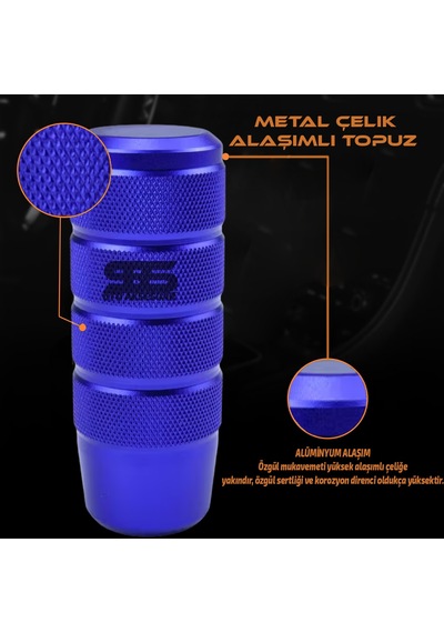 Metal Vites Topuzu Tırtıklı Parlak Mavi Alüminyum Çelik Alaşım Universal Manuel Vites Mavi