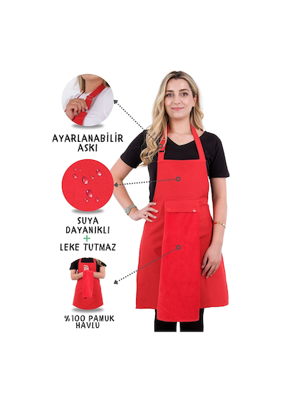 Star Ayar Askılı Havlulu Mutfak Önlüğü Seti Havlulu Önlük Kırmızı-kırmızı