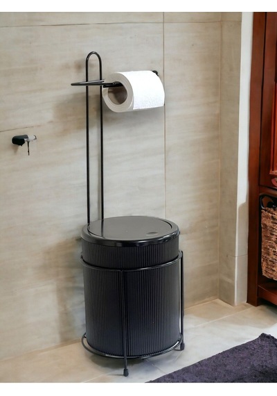 Metalshop Çöp Kovalı Banyo Wc Kağıtlık - Tuvalet Kağıtlığı Siyah