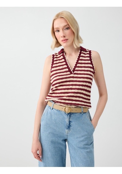 Jimmy Key Bordo Polo Yaka Kolsuz Pamuklu Bluz 6sw037239562