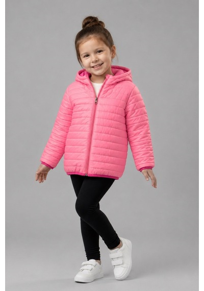 Mnk Baby & Kids Kız Çocuk Kapüşonlu İçi Polarlı Fermuarlı Şişme Mont M00859 Pembe