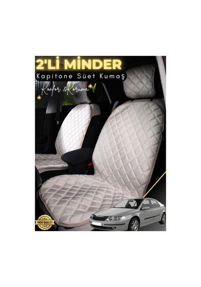 Renault Laguna 2 Uyumlu 2'li Süet Oto Koltuk Minderi Terletmez Universal Oto Koltuk Kılıfı A4 Bej