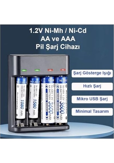 Pil Şarj Cihazı Dört Yuvalı - 1.2v Ni-mh/ni-cd Aa/aaa/gt-bc07