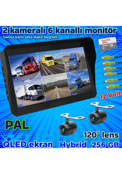 2 Adet Kelebek Kamera 6 Kanallı Qled Ekran 10'' Dvr Monitör 12 V