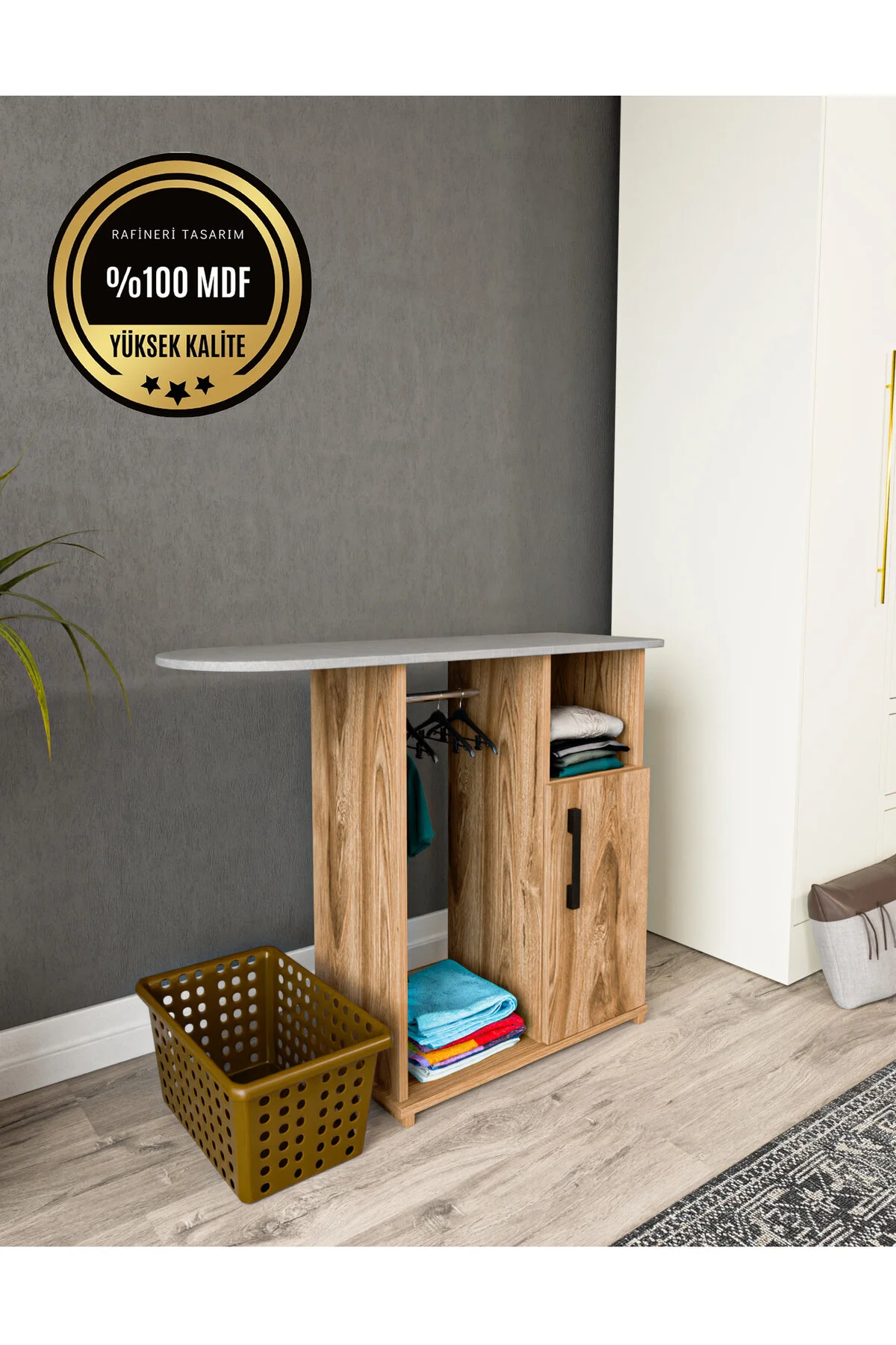 Event Ütü Masası Dolaplı Askılı Mdf Kahverengi Ütü Masası Dolaplı Ütü Standı Ceviz